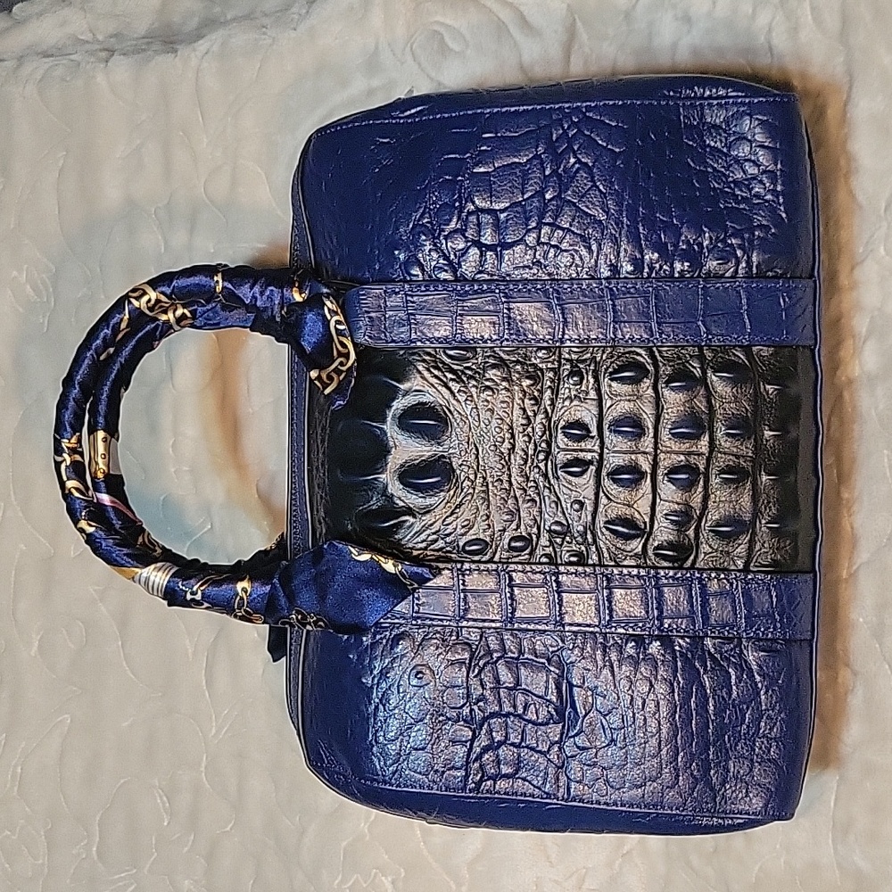 Blue Crocodile Embossed Genuine Leather Crossbody Bag